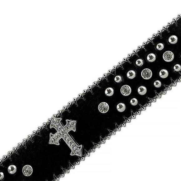 Black Cross Stones With Studs And White Stones Studded Rhinestones Belts - Picture 4 of 4